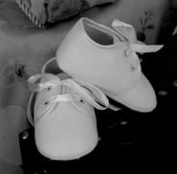 Linen christening booties - click to buy online